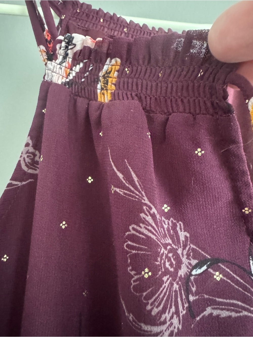Plum Floral & Gold Foil Dot Sleeveless Dress Small - Picture 5 of 9
